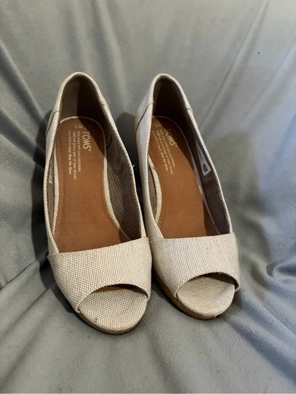 TOMS Cream Open-Toe Wedge Flats